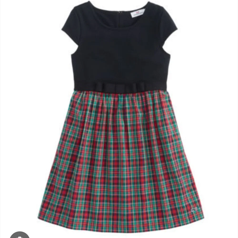 ⭐ Girls Vineyard Vines Christmas Holiday black & plaid tartan dress size XS 5-6